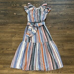 Saylor Striped Multicolor Ruffle Sleeve Maxi Dress